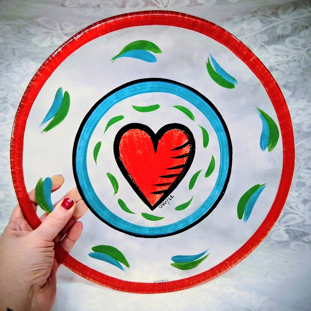 Kosta Boda Heart Art Glass Ulrica Hydman-Vallien Plate Heart Dish
